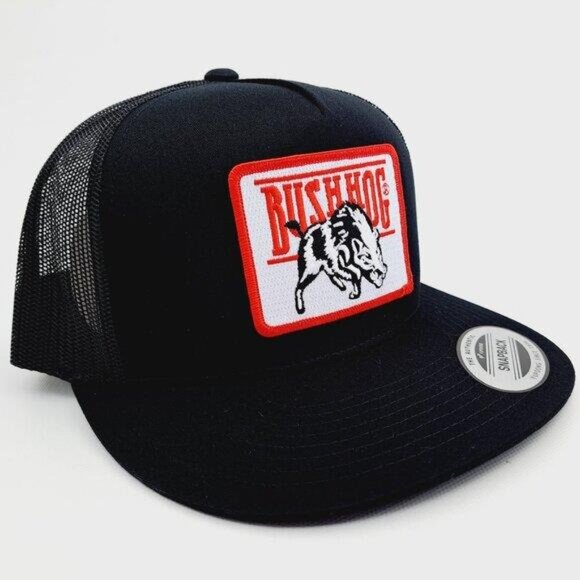 Retro Bush Hog American Machinery Embroidered Patch Flat Bill Trucker Hat Black main image 4